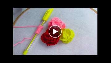 Hand Embroidery amazing trick# Sewing Hack with Pen# Easy Rose Flower Embroidery Trick