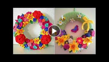 Latest Crochet Wall Decorative Floral Crochet Wreath Patterns&Designs/Crochet Door Decorative ide...