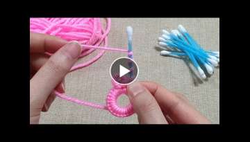 Easy Woolen Flower Craft Idea with Cotton buds - Hand Embroidery Amazing Trick - DIY Woolen Desig...