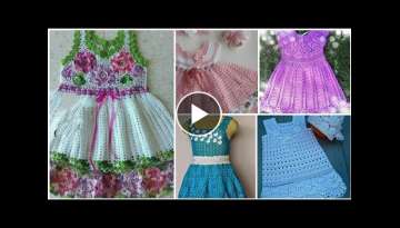 The most beautiful & creative doily lace patterned crochet baby frock ,flower applique blouses