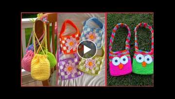 Latest most beautiful kids crochet hand bags design ideas | hand knitted crochet bags for baby ki...