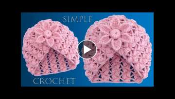 Easy Crochet hat knitted with a rectangle 3D embossed flower petals point