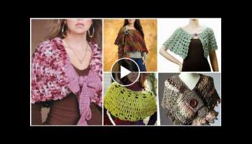 Trendy designer handmade crochet knitted lace pattern capelet shawl design/Boho crochet poncho sh...