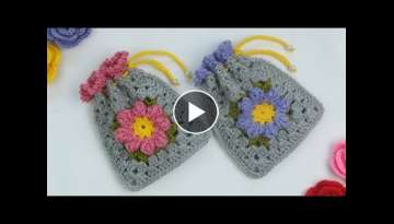 how to crochet motif pouch for beginner / New easy step by step crochet pouch