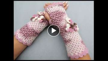 Crochet Tunecino : Guante sin dedos o mitones en redondo. Parte 1 de 2