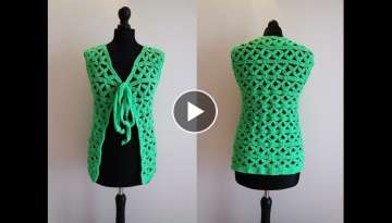 How to crochet green jacket bolero cardigan Chaleco para principiantes free tutorial pattern