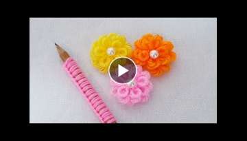 Hand Embroidery Amazing Trick - Easy Woolen Flower Making Ideas with Pencil