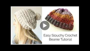 Easy Slouchy Crochet Beanie Tutorial - Treble stitch