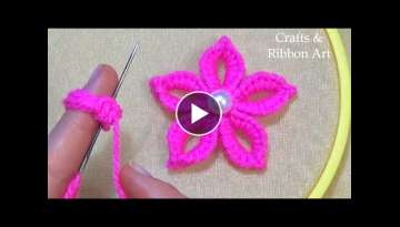 Amazing Trick with Finger - Super Easy Woolen Flower Making Ideas - Hand Embroidery Flower Design