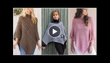 Trendy, stylish knitted pattern colorful poncho shawl/Boho crochet shoulder wrap shawl design ide...